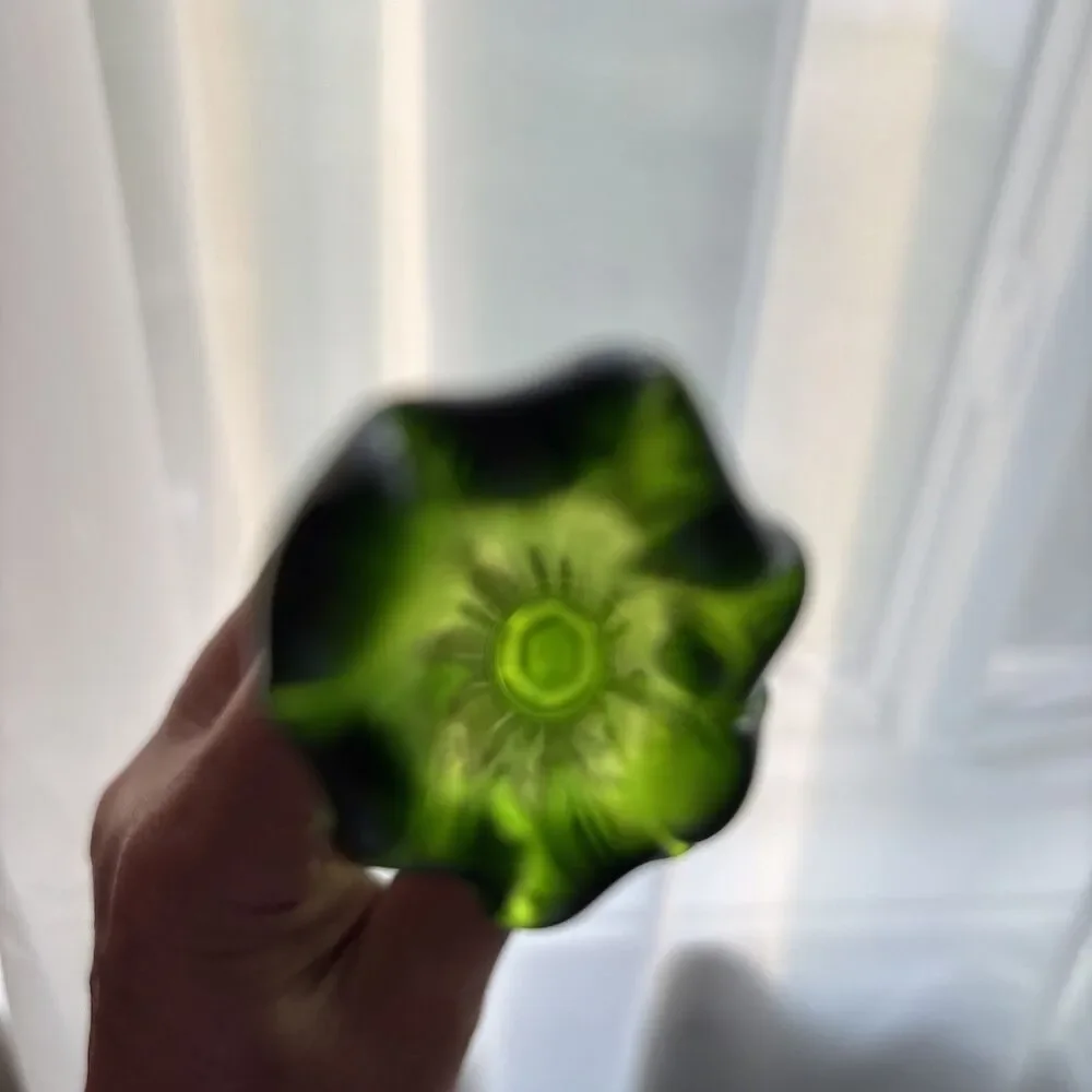 Mid-Century Modern Green Swung Glass Vase, 10”